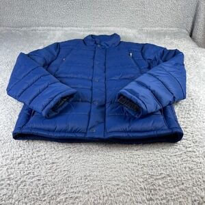Gap Puffer Jacket Mens Large Blue Quilted Zip Snap Front Mock Neck Outerwear